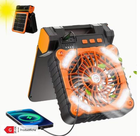 LED Solar Draagbare Buitenventilator met USB-oplaadfunctie